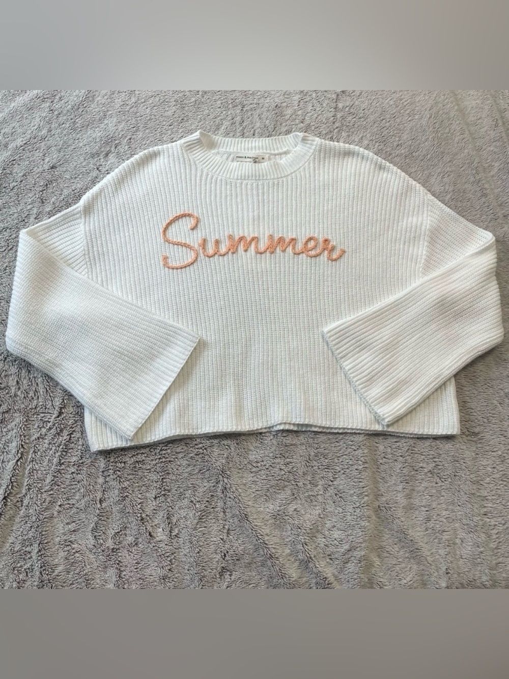 Moon & Madison Summer White Knit Cropped Sweater